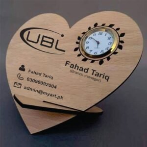 Wooden Heart Clock With Business Details
